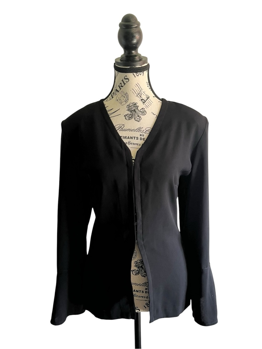 🇨🇦 Vintage 90s Black Hook Front Blazer Jacket Long Bell Sleeve Goth Minimalist